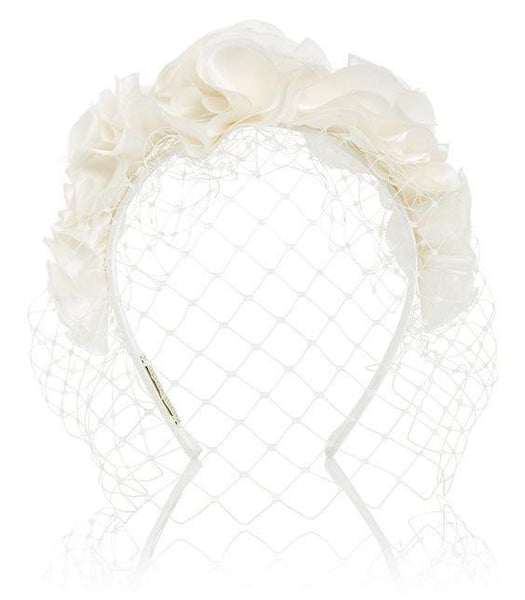 Bridal Birdcage Veil with Silk Flower Crown - Genevieve Rose Atelier Large (Over 23 inch headsize)