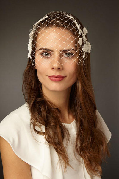 Bridal Birdcage Veil Headband with Silk Bow - Genevieve Rose Atelier
