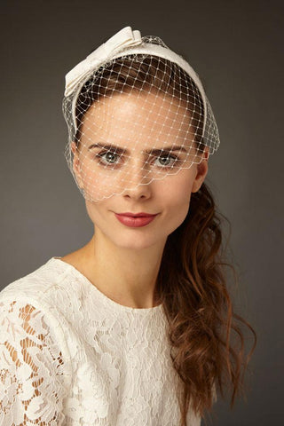 Bridal Birdcage Veil with Silk Bow for a Short Wedding Dress by Genevieve Rose Atelier