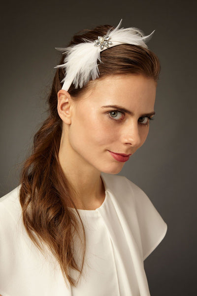 Pearl Headband with Birdcage Veil - Genevieve Rose Atelier Medium (Up to 23 inch headsize)