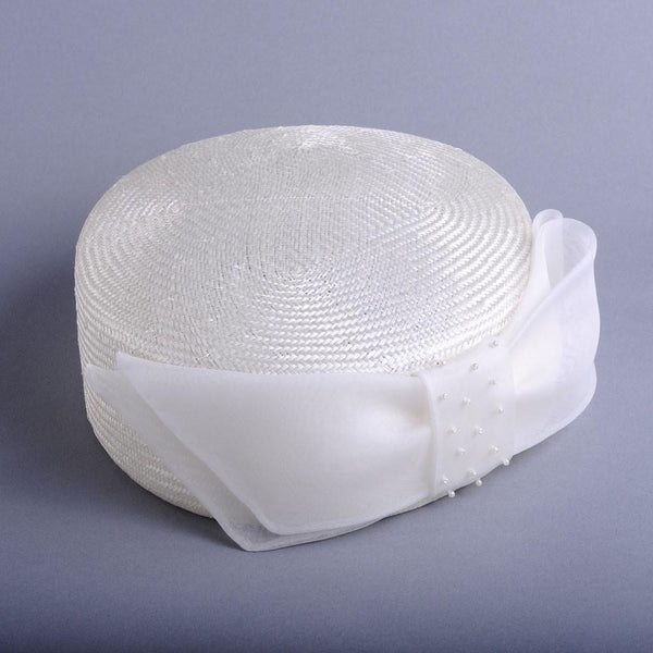 Straw Bridal Pillbox Hat with Organza Bow - Genevieve Rose  display picture 3