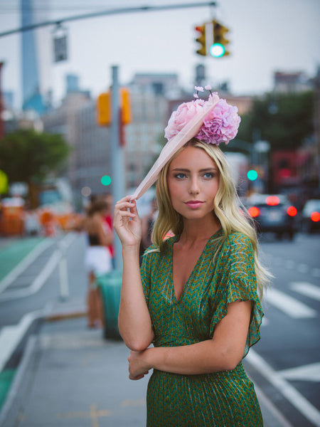 Gerard Straw Cloche Derby Hat with Pink Bow - Genevieve Rose Atelier