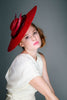 Genevieve Rose Atelier Large Red Ascot Disc Hat with Feathers