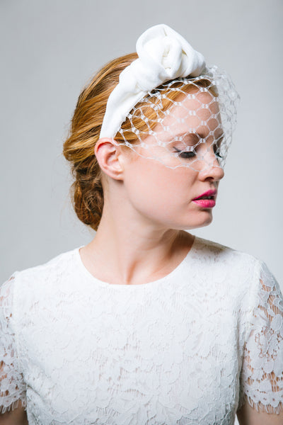 Pearl and Lace Headband Bridal Veil: Turban Headpiece