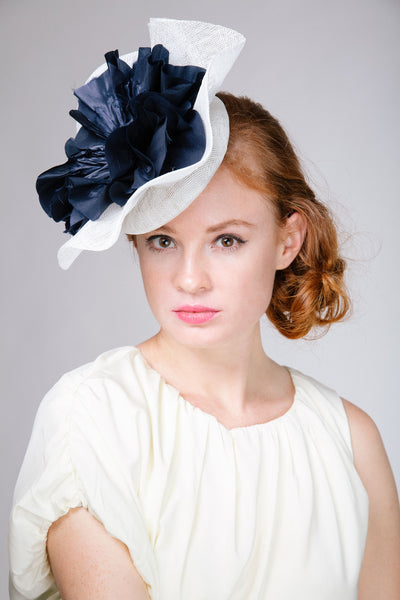 Cocktail Fascinator Hat with Spot Veil and Bow - Genevieve Rose Atelier Blond