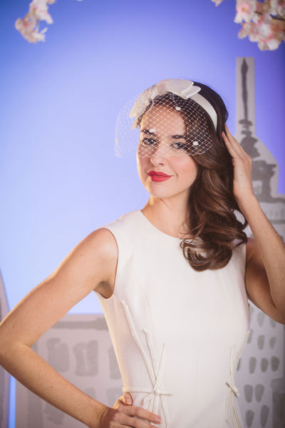 Spot Birdcage Veil with Double Bow by Genevieve Rose Atelier