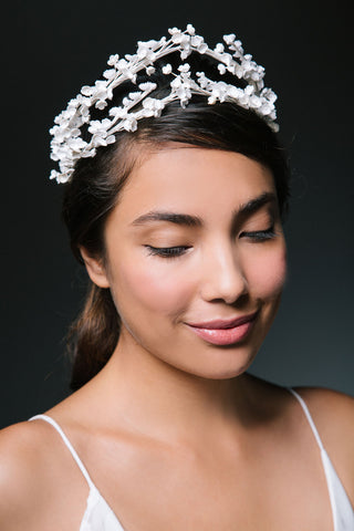 Dauphine Tiara of Tiny Vintage Flowers by Genevieve Rose Atelier