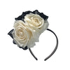 Dulcia Cream and Black Rose Derby Headband by Genevieve Rose Atelier