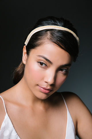 Lucrezia Silk Hairband with Vintage Pearls by Genevieve Rose Atelier