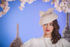 Mathilde Vintage Winter White Hat with Pearl Bow by Genevieve Rose Atelier