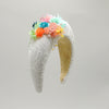 White Large Prada Headband with Crystal Flowers by Genevieve Rose Atelier