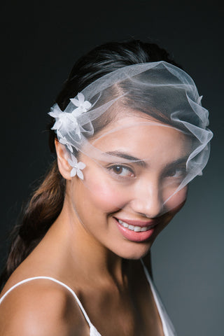 Tulle Blusher Veil with Applique Silk Petals by Genevieve Rose Atelier