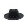 Jamie Chung black gaucho hat by Genevieve Rose Atelier