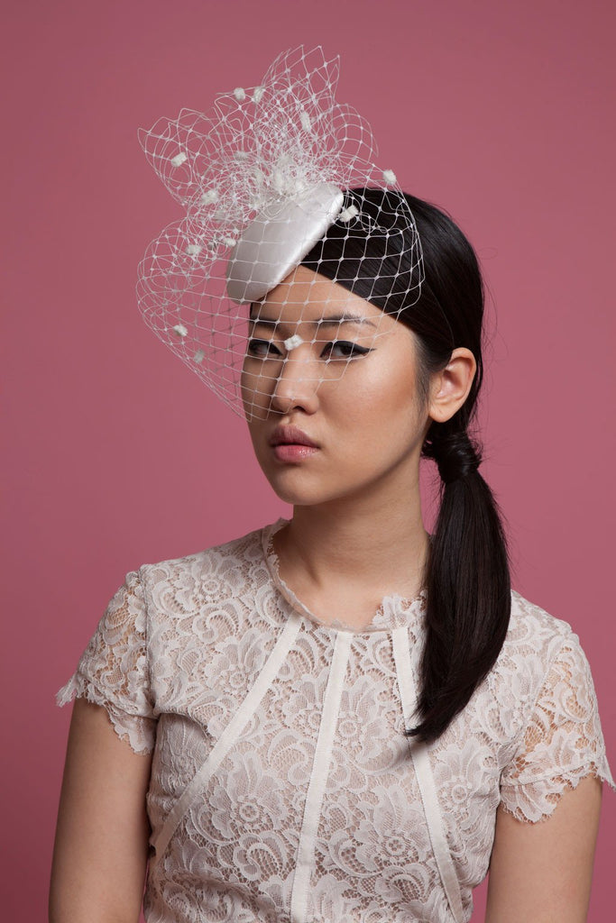 Mini lace birdcage veil on headband - ready to ship