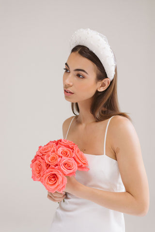 Oversized Bridal Headband with Pearls by Genevieve Rose Atelier