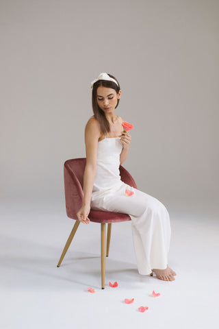 Bridal Headband with Flat Silk Bow by Genevieve Rose Atelier