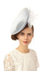 Pale Blue Straw Disc Fascinator with Side Flowers by Genevieve Rose Atelier