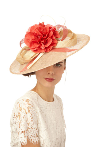 Large Derby Saucer Hat with Silk Flower by Genevieve Rose Atelier
