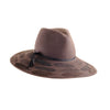 Custom Large Mink-Color Felt Floppy Fedora with Feather Print by Genevieve Rose Atelier