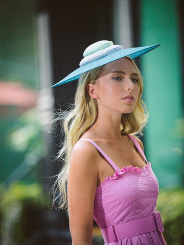 Whirlaway Teal Derby Pyramid Hat by Genevieve Rose Atelier