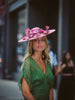 Pink Derby Hat with Orchids by Genevieve Rose Atelier