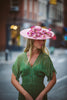 Pink Coolie Hat with Orchids by Genevieve Rose Atelier
