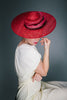 Genevieve Rose Atelier Red Ascot Hat with Curled Feather Halo