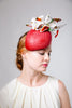Red Mini Beret Derby Hat with Butterfly Print Bows by Genevieve Rose Atelier