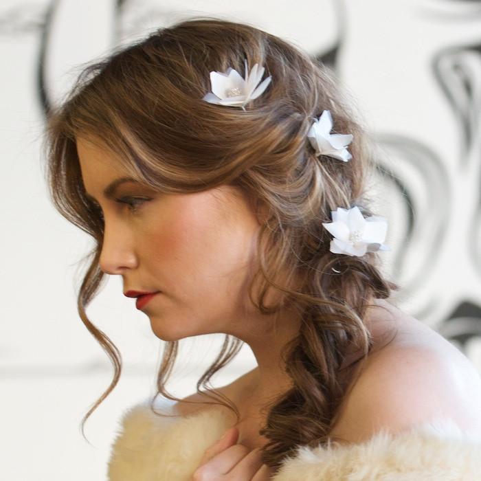 Silk Flower Pins for a Bridal Fishtail by Genevieve Rose Atelier