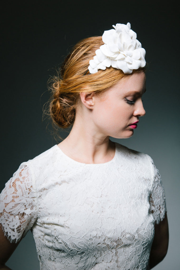 Velvet Petal Bridal Headpiece by Genevieve Rose Atelier